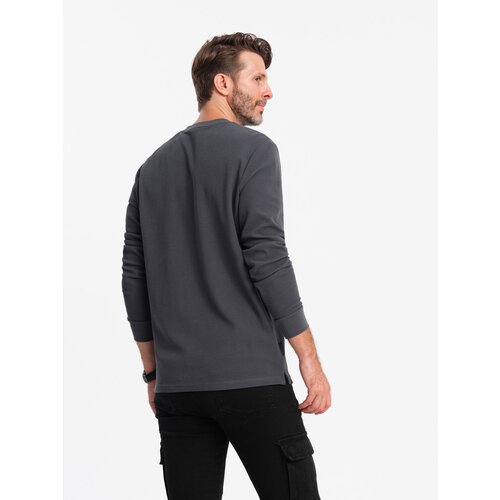 Ombre Men's waffle knit neck button-up longsleeve - graphite Cene