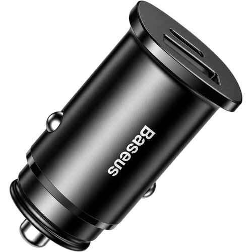 Baseus Square Metal Series avtopolnilec z USB-A in USB-C vhodoma 30W črne barve Slike