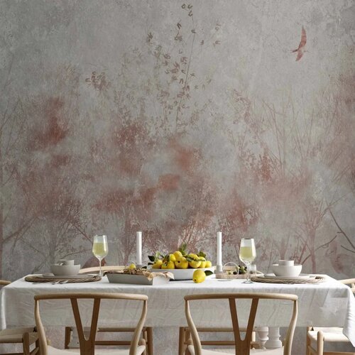 Foto tapeta - Autumn landscape - abstract with trees and birds on a textured background 400x280 Vodootporna Cene