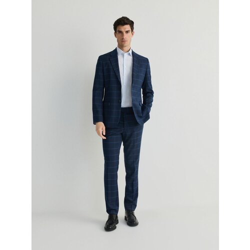 Reserved kariraste hlače slim fit - mornarsko modra Cene