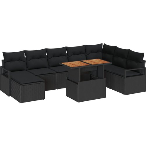 vidaXL 9-delni set vrtnih sof z blazinami Črn poli ratan, 2-sedežna vrtna sofa z shranjevanjem in blazinami Črn poli ratan Cene