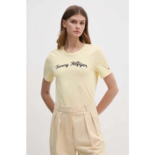 Tommy Hilfiger Bombažna kratka majica ženska, rumena barva, WW0WW42589
