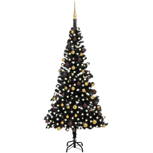 vidaXL umjetno božićno drvce LED s kuglicama crno 210 cm PVC