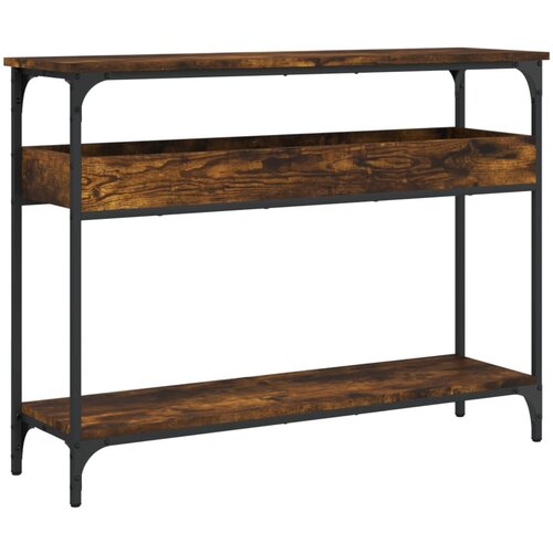 Maison Chic konzolna miza - miza ob steni s polico dimljeni hrast 100x29x75 cm inž. les, (21786282) Cene
