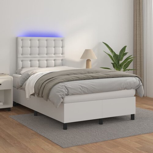  Krevet box spring s madracem LED bijeli 120x200 cm umjetna koža Cene