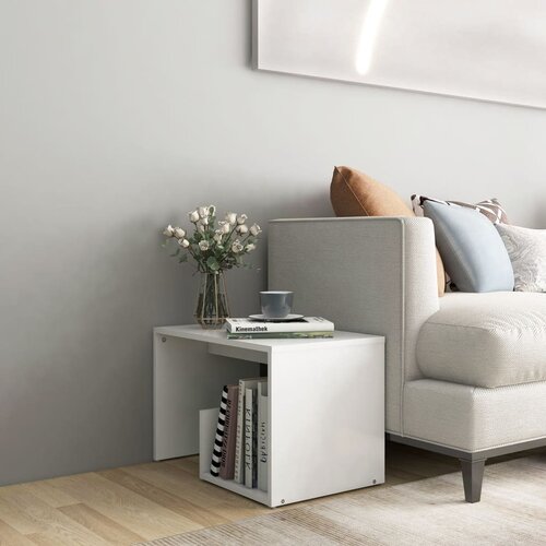 VidaXL Stranska mizica bela 59x36x38 cm iverna plo&amp;scaron;ča Slike