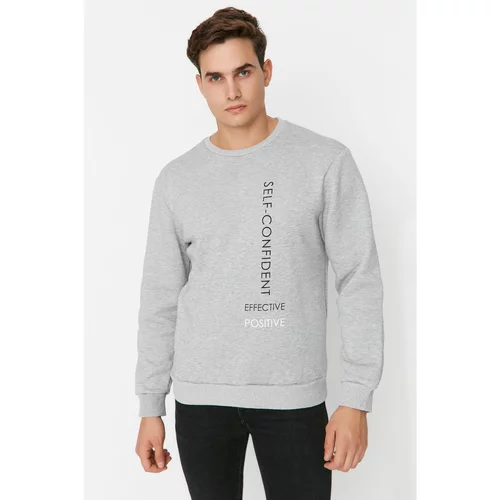 Trendyol Gray Men Regular Fit Slogan Printed Crew Neck Sweatshirt
