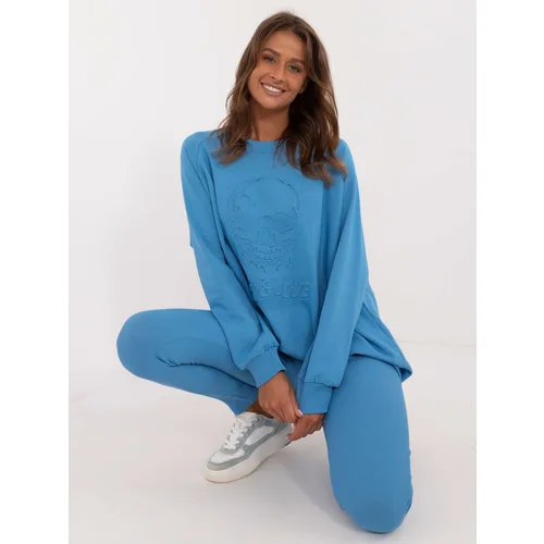 Fashion Hunters Blue two-piece tracksuit with inscription