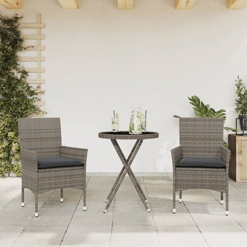 vidaXL 3-dijelni bistro set s jastucima od poliratana i stakla sivi Cene