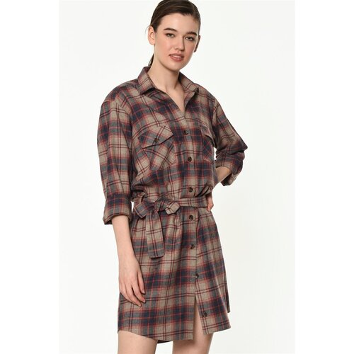 Dewberry Z6669 WOMEN&amp;#039;S SHIRT-BEIGE-RED Slike