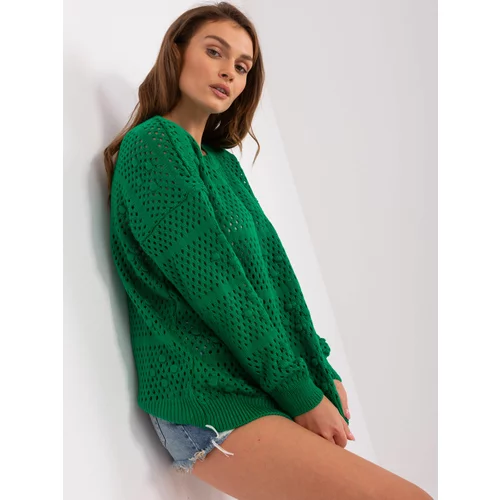 Fashion Hunters Green openwork summer sweater with long sleeves