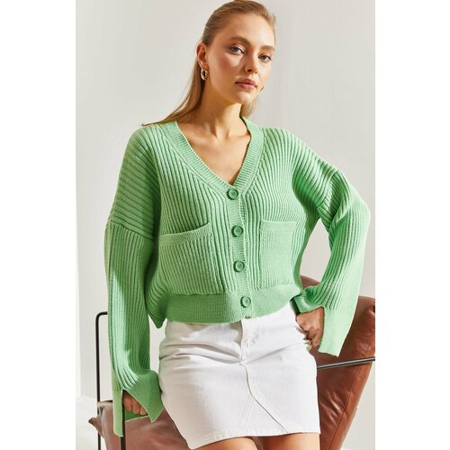 Bianco Lucci Women's Buttoned Pocket Knitted Cardigan Slike