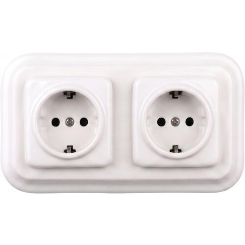  Elhard - Dvostruka keramička retro utičnica za kućnu upotrebu sa okvirom SCHUKO 230V bela Cene