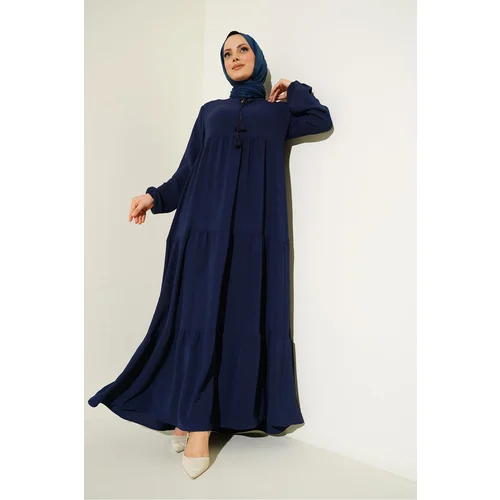 Bigdart 1627 collar laced hijab dress - c.navy