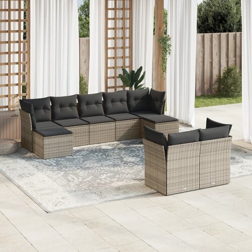 vidaXL 9-dijelni set vrtnih sofa od poliratana s jastucima sivi Cijene