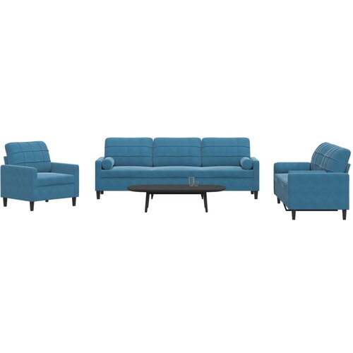 vidaXL sedežna garnitura 3-delna z blazinami moder žamet Cene