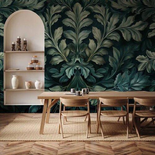  Foto tapeta - Dark Green Victorian Leaves: Botanical Carved Composition 400x280 Standard Slike
