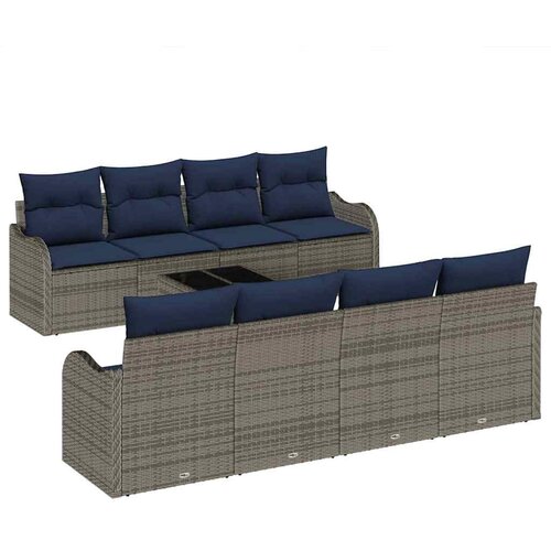 vidaXL Vrtna sedežna garnitura 9 pcs Siva 55 x 55 x 37 cm Poly ratan, (5000063250) Cene