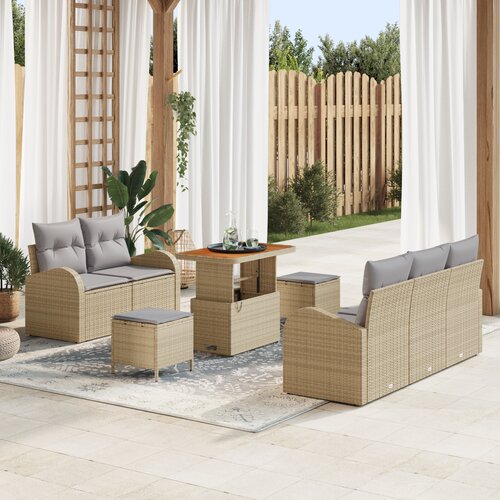 VidaXL 8 komadni Vrtni Sofa Set sa Jastučićima Bež Poli Ratan Akacija Slike