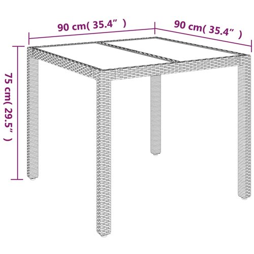  Vrtni stol sa staklenom pločom crni 90x90x75 cm od poliratana Slike