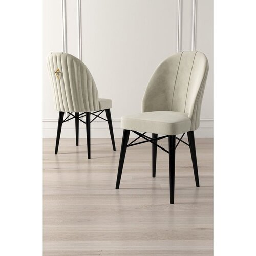 Hanah home set trpezarijskih stolica Ritim 8 kom, krem tkanina Babyface, crne drvene noge Cene