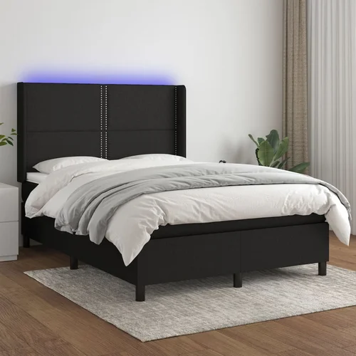 The Living Store Box spring postelja z vzmetnico LED črna 140x200 cm blago - Box Spring Postelja, (21519145)