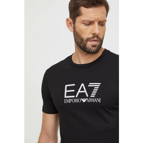 Ea7 Emporio Armani Pamučna majica za muškarce, boja: crna, s aplikacijom