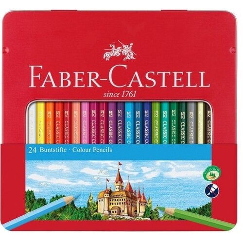 Faber-castell bojice set od 24 boje u metalnoj kutiji sa otvorom Slike