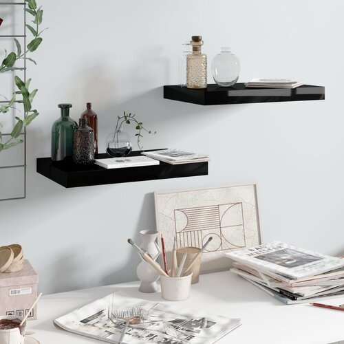 VidaXL Stenske police 2 kosa visok sijaj črne 40x23x3,8 cm MDF Slike