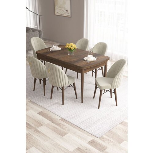 Hanah home Roz - Baroque, Cream BaroqueCream Extendable Dining Table & Chairs Set (7 Pieces) Cene
