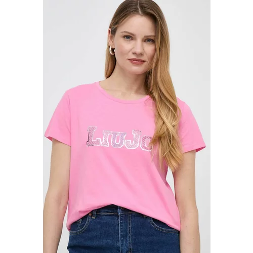 Liu Jo Bombažna kratka majica ženski, roza barva