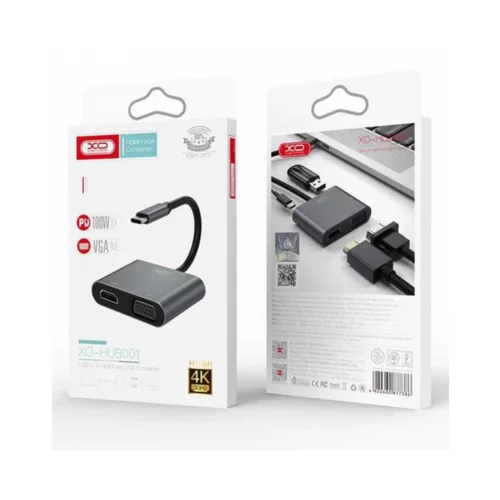 XO Adapter USB-C 4-in-1, HDMI, VGA, USB, USB-C PD