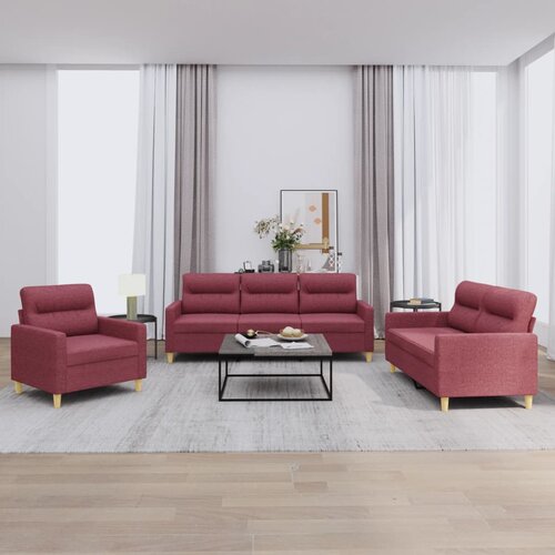  3-dijelni set sofa s jastucima crvena boja vina od tkanine Cijene