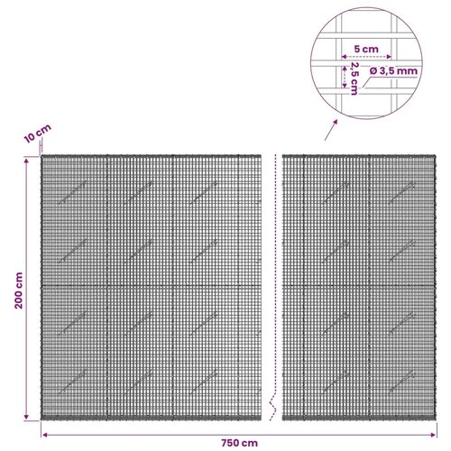  Gabion s žicom debljine 3 5 mm i mrežom 5x2 5 cm 750x10x200 cm - 10 cm 200 cm 750 cm Slike
