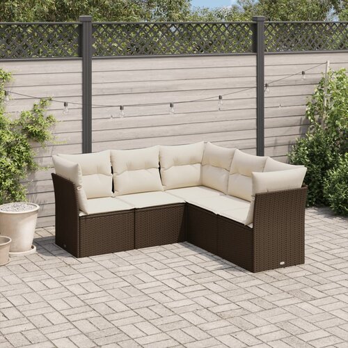 VidaXL 5-dijelni set vrtnih sofa s jastucima poliratan smeđi Slike