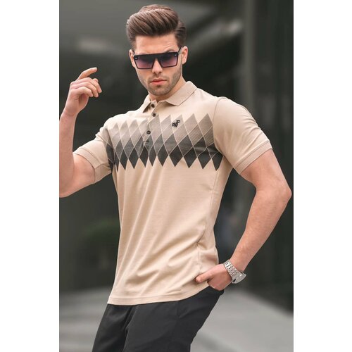 Madmext Beige Patterned Polo Neck Men's T-Shirt 6106 Slike