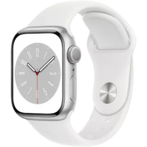 Apple Watch S8 GPS 41mm Silver Aluminium Case with White Sport Band - Regular Slike