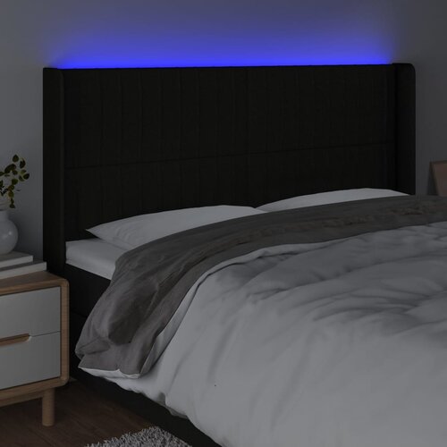  LED uzglavlje crno 183 x 16 x 118/128 cm od tkanine Slike