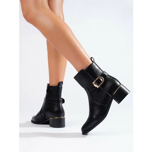 SHELOVET black low-heeled ankle boots
