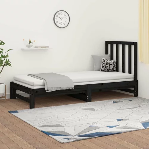  Izvlečna dnevna postelja črna 2x(90x190) cm trdna borovina, (20726447)