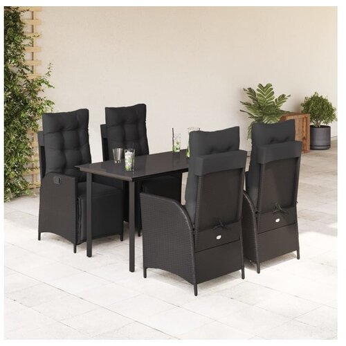 VidaXL 5-dijelni vrtni blagovaonski set s jastucima od poliratana crni Slike