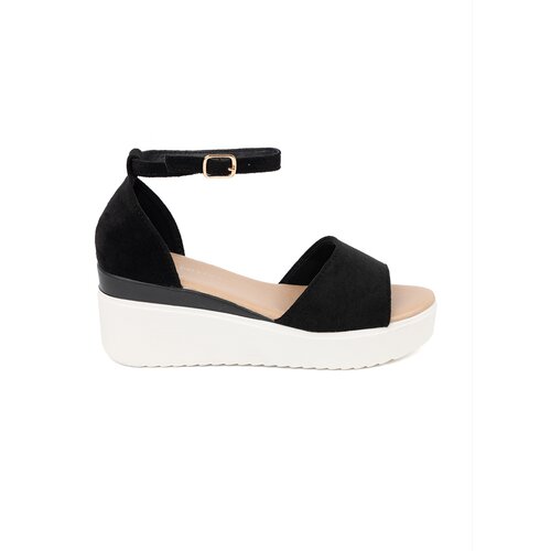 SEASTAR Women&amp;#039;s black sandals on a white wedge Slike