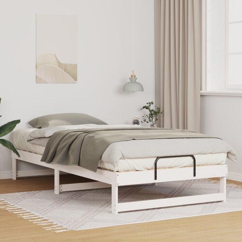VidaXL Krevetni okvir z ročaji Bela 100 x 210 cm Trdna borovina Slike