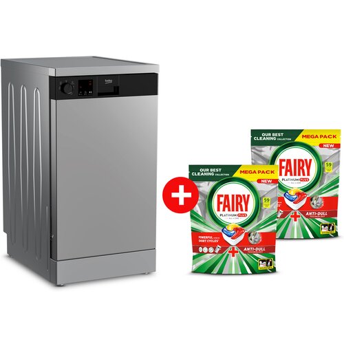 Beko Samostojeća ma&scaron;ina za pranje sudova DVS05031SB 44.8cm 10 kompleta + Fairy Kapsule za pranje sudova Platinum Plus Lemon 2x59 Cene
