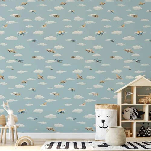  Tapeta - Illustration - Yellow-blue airplanes against a blue sky. 50x1000 Standard Cene