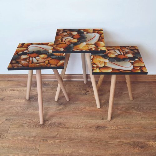 Hanah home 3Shp64 - Orange OrangeCreamBlack Nesting Table (3 Pieces) Cene
