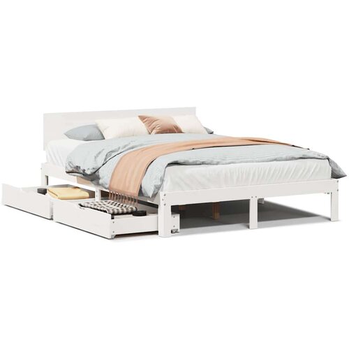 VidaXL Okvir kreveta s ladicama bez madraca bijeli 150x200 cm Slike