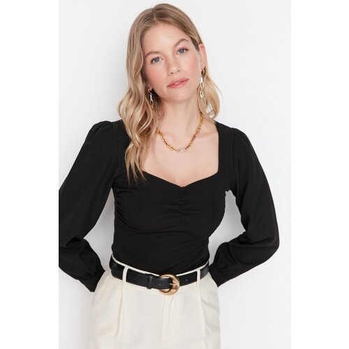 Trendyol Black Pleated Blouse Cene