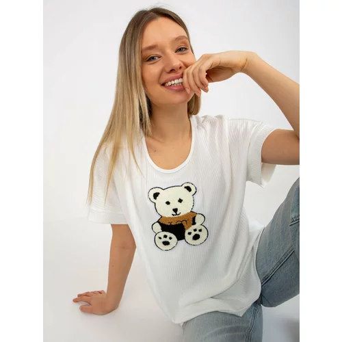 Fashion Hunters Ecru women's oversized blouse with striped teddy bear