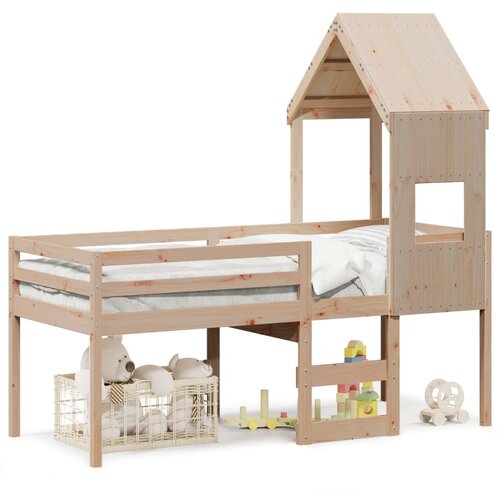 VidaXL Visoki krevet s krovom 90 x 190 cm od masivne borovine Slike